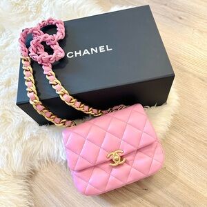 CHANEL Lambskin Quilted Mini Square Flap Bag